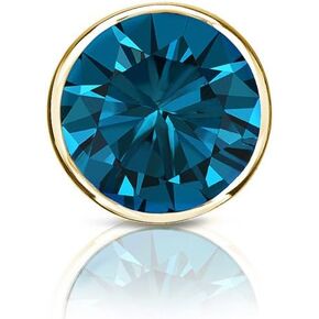 14k Yellow Gold Bezel-set Round Blue Diamond Men SINGLE STUD Earring (1/8-1ct,Blue,I1-I2) Screw-Back