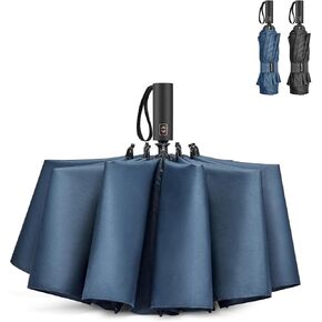 62 Inch Large Travel Umbrellas for Rain Windproof, 10 Ribs Compact Reverse Folding Golf Umbrella, Double Canopy Automatic Open Close