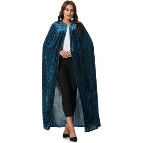 GRAJTCIN Women's Crushed Velvet Hooded Cape Costume, Full Length Cloak for Halloween Dress Up