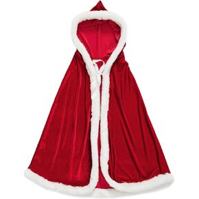 Christmas Halloween Costumes Cloak, Mrs. Claus Santa Xmas Velvet Hooded Cape Robe for Masquerade Party