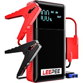 LEEPEE T47 Car Jump Starter with Jumper Cables, 12V 2500Amps Power Bank for 7L Gas & 5.5L Diesel, Flashlight with 3 Modes, Portable Car Battery Jump Starter