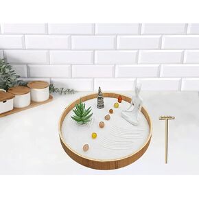 Zen Garden Decoration DIY Sand Table Set, Comes with Stone Sand, Artificial Green Tree Planting, Bamboo Rake, and Tray Set - Meditation Zen Gift (Rectangular)