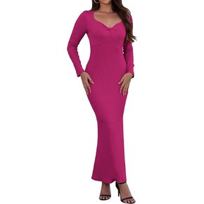 Women's Bodycon Maxi Dress Long Sleeve Ribbed Knit Twist Knot Front Dress Square Neck Elegant Formal Fall Dresses
