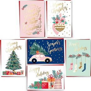 بطاقات عيد الميلاد، 24 بطاقة عيد ميلاد سعيد مع مغلفات، 6 تصميمات متنوعة لبطاقات التهنئة والعام الجديد، مثالية لإرسال أمنيات العطلة الدافئة للأصدقاء والعائلة، 4 × 6 بوصة