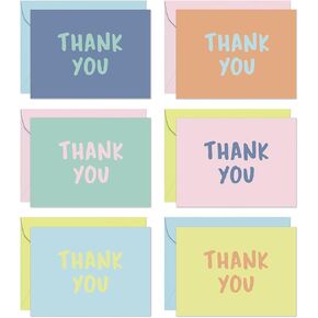 S&O Thank You Cards with Envelopes - Blank Decor sheets for Handwritten Messages -Greeting Notes and Covers Set of 24 - Assorted Thank You Cards with Stylish Color Envelopes to Mix & Match