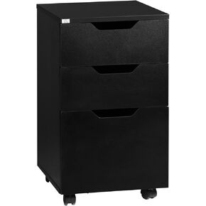 HOMCOM 3 Drawer Mobile File Cabinet, Rolling Printer Stand, Vertical Filing Cabinet, Brown Wood Grain