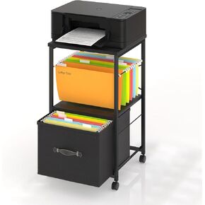 VECELO Multifunctional Mobile File Organizer with Hanging Folders and Storage Drawer, Vertical Filing Cabinet for Home and Office, Black