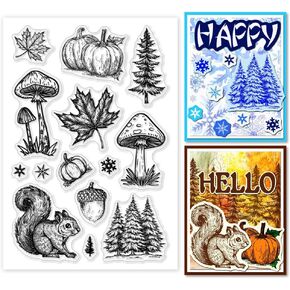 PH PandaHall Fall Clear Stamps for Card Making, Autumn Silicone Stamp Mushrooms Transparent Craft Seal Stamp Rubber Stamp Pumpkin Clear Stamps for DIY Scrap Booking Crafting Album Journal Decor