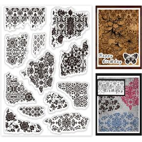 PH PandaHall Vintage Texture Background Clear Stamp Set 12pcs Transparent Rubber Stamp Retro Silicone Stamp for Scrapbooking Card Making Acrylic Stamp Seal for Diary Photo Album Decoration