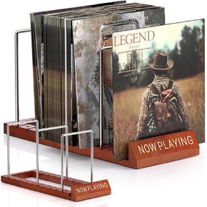 Facmogu Adjustable Now Playing Vinyl Record Stand, 30-80 LP Vinyl Record Storage Holder, Retro Wooden Now Spinning Record Holder, Vinyl Display Storage Shelf for Albums Magazine CD Organizer Holder