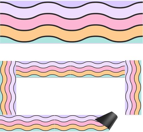 Magnetic Board Border for Classroom White Board, 24Pcs, Each 12" X 1.5" (24ft in Total Length), Reusable Magnetic Bulletin Board Border for Classroom Theme Decoration, Wavy Rainbow in Saudi Arabia