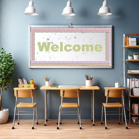 Magnetic Board Border for Classroom White Board, 24Pcs, Each 12" X 1.5" (24ft in Total Length), Reusable Magnetic Bulletin Board Border for Classroom Theme Decoration, Wavy Rainbow in Saudi Arabia