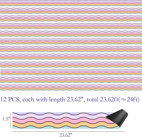 Magnetic Board Border for Classroom White Board, 24Pcs, Each 12" X 1.5" (24ft in Total Length), Reusable Magnetic Bulletin Board Border for Classroom Theme Decoration, Wavy Rainbow in Saudi Arabia