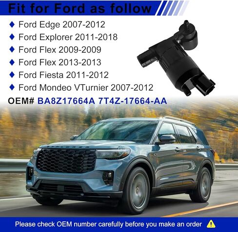 مضخة غسيل الزجاج الأمامي 12 فولت مع حلقة مطاطية لسيارة Ford Explorer 2011-2018 Edge 2007-2012 Fiesta 2011-2012 Flex 2009 2013 Mondeo V Turnier 2007-2012 BA8Z17664A in Kuwait