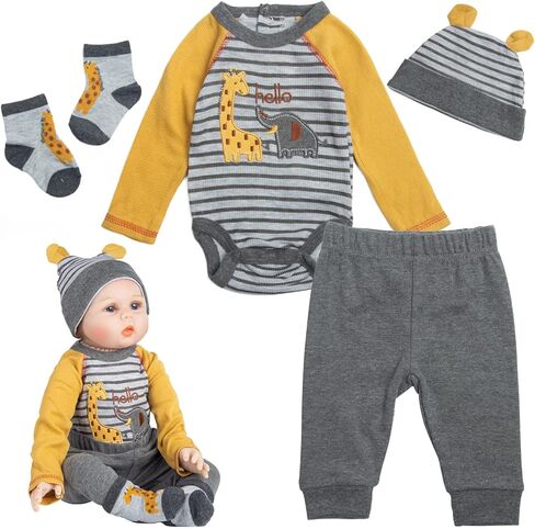 ملابس دمى أطفال تولد من جديد ملابس دمى رمادية تناسب مقاس 20-22 بوصة دمى تولد من جديد ملابس تصميم حيوانات لطيفة 4 قطع من العبوة in Kuwait