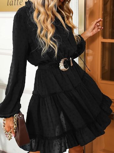 فستان نسائي قصير من CUPSHE برقبة على شكل حرف V وأكمام طويلة ورباط مكشكش باللون الأخضر in Kuwait