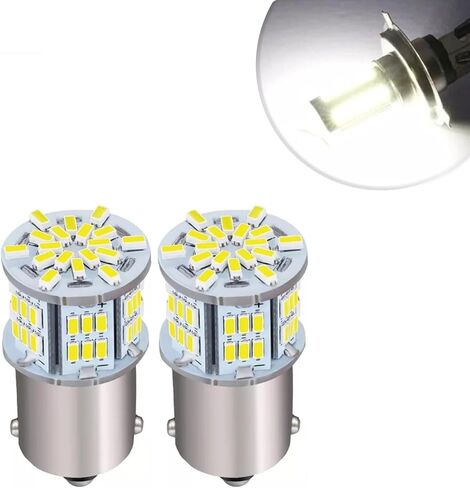 2 قطعة 1157 مصباح فرامل LED للسيارة، 3014 54SMD اتصال مزدوج واحد 360 درجة بدون إضاءة ميتة مع عدم وجود لمبة بقع عمياء، ملحقات إضاءة التوصيل والتشغيل، للسيارات والدراجات النارية (أبيض) in Kuwait