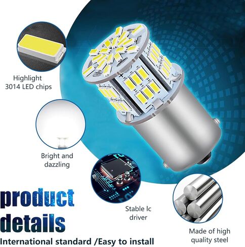 2 قطعة 1157 مصباح فرامل LED للسيارة، 3014 54SMD اتصال مزدوج واحد 360 درجة بدون إضاءة ميتة مع عدم وجود لمبة بقع عمياء، ملحقات إضاءة التوصيل والتشغيل، للسيارات والدراجات النارية (أبيض) in Kuwait