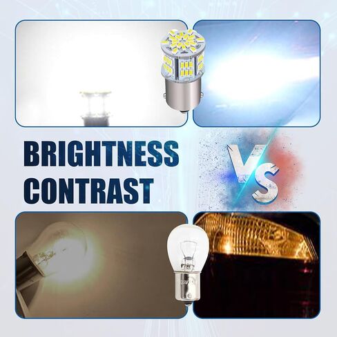 2 قطعة 1157 مصباح فرامل LED للسيارة، 3014 54SMD اتصال مزدوج واحد 360 درجة بدون إضاءة ميتة مع عدم وجود لمبة بقع عمياء، ملحقات إضاءة التوصيل والتشغيل، للسيارات والدراجات النارية (أبيض) in Kuwait