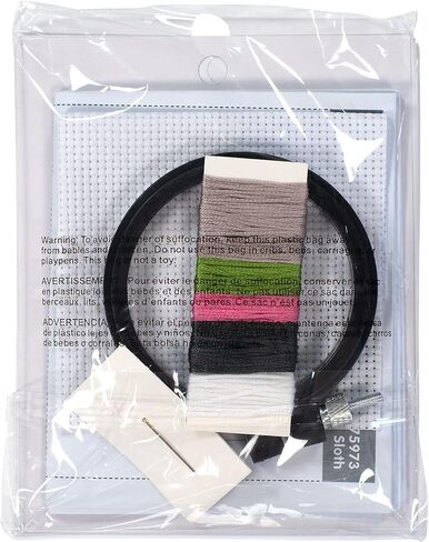 DIMENSIONS Smiling Sloth Counted Cross Stitch Kit for Beginners, 11 Ct. White Aida Cloth, Finished Project 3" Diameter, Multicolor 5 Piece in Kuwait