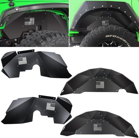 Front+Rear Inner Fender Liners for Jeep Wrangler JK JKU 2007-2018 4WD US Flag Logo Corrosion-Resistant Aluminum Lightweight Design Splash Guards (Black) in Kuwait