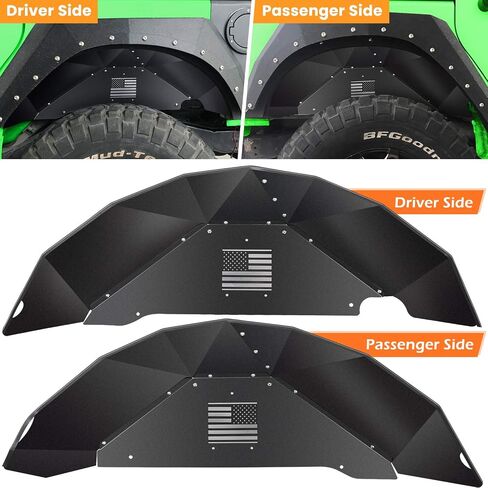 Front+Rear Inner Fender Liners for Jeep Wrangler JK JKU 2007-2018 4WD US Flag Logo Corrosion-Resistant Aluminum Lightweight Design Splash Guards (Black) in Kuwait