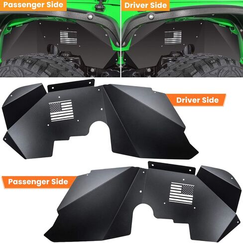 Front+Rear Inner Fender Liners for Jeep Wrangler JK JKU 2007-2018 4WD US Flag Logo Corrosion-Resistant Aluminum Lightweight Design Splash Guards (Black) in Kuwait
