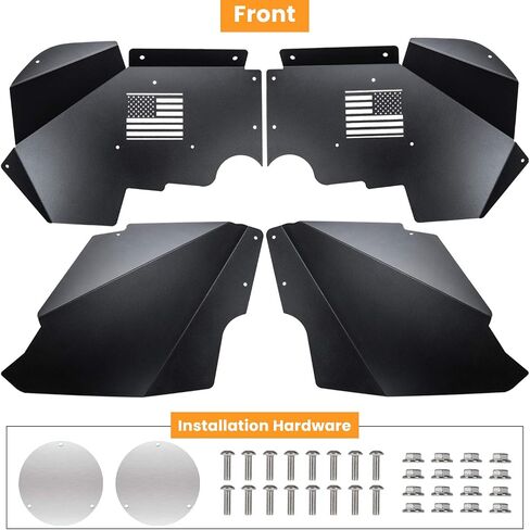 Front+Rear Inner Fender Liners for Jeep Wrangler JK JKU 2007-2018 4WD US Flag Logo Corrosion-Resistant Aluminum Lightweight Design Splash Guards (Black) in Kuwait
