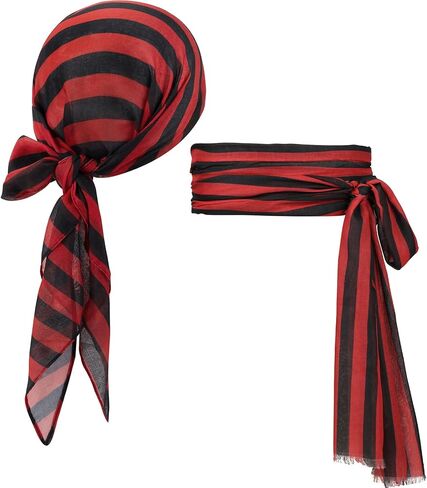 Zando Unisex Halloween Pirate Accessories Women Men Pirate Hat Bandana Head Scarf Headband Pirate Sash Waist Belt for Cosplay in Saudi Arabia