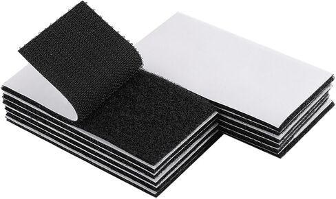 Melsan 2x4 Inch Adhesive Square Hook and Loop Tape - 12 Sets - Sticky Back Fastener for Indoor or Outdoor Use - Instead of Holes and Screws, Black in Kuwait