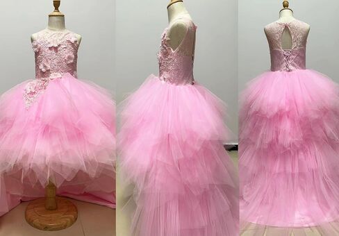High Low Flower Girl Dresses Appliques Tulle Communion Party Princess Wedding Pageant Ball Gown Dress in Saudi Arabia