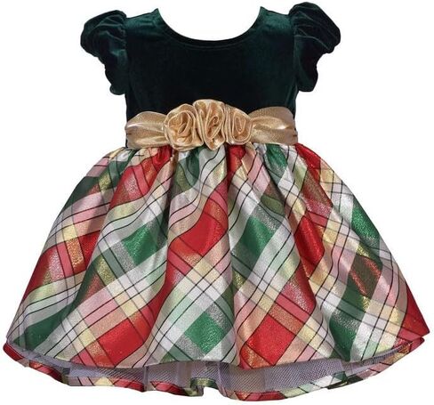 Bonnie Jean Girl's Christmas Dress - Green Holiday Plaid Dress for Baby, Toddler and Little Girls in Kuwait