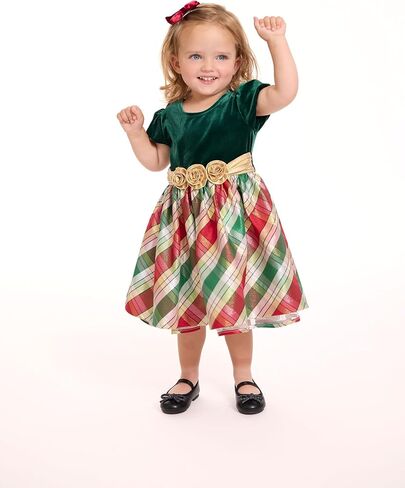 Bonnie Jean Girl's Christmas Dress - Green Holiday Plaid Dress for Baby, Toddler and Little Girls in Kuwait