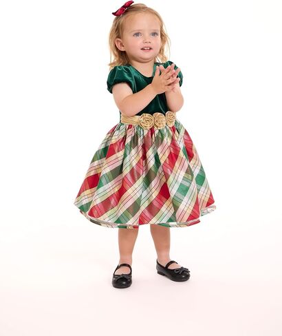 Bonnie Jean Girl's Christmas Dress - Green Holiday Plaid Dress for Baby, Toddler and Little Girls in Kuwait