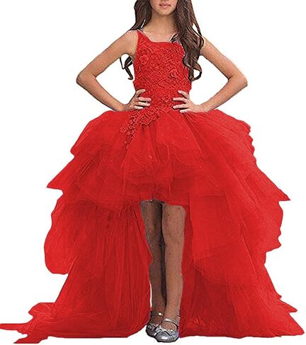 High Low Flower Girl Dresses Appliques Tulle Communion Party Princess Wedding Pageant Ball Gown Dress in Saudi Arabia