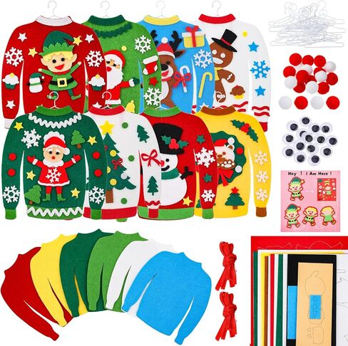 Jetec 16 Set Ugly Sweaters Kit DIY Christmas Sweater Ornament Craft Kit Sewing Christmas Crafts Ugly Sweater Felt Kit Ugly Sweater Tree Ornament for Adults Christmas Party Handcraft, 8 Styles in Saudi Arabia