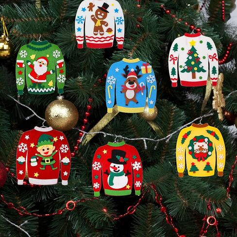 Jetec 16 Set Ugly Sweaters Kit DIY Christmas Sweater Ornament Craft Kit Sewing Christmas Crafts Ugly Sweater Felt Kit Ugly Sweater Tree Ornament for Adults Christmas Party Handcraft, 8 Styles in Saudi Arabia