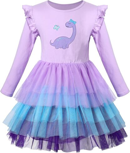 VASCHY Dress for Girls, Cute Tulle Dress Ruffle Sleeve Birthday Party Outfit Clothes for 3-9Years Toddler/Little/Big Kid in Saudi Arabia