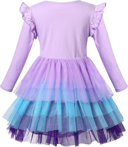 VASCHY Dress for Girls, Cute Tulle Dress Ruffle Sleeve Birthday Party Outfit Clothes for 3-9Years Toddler/Little/Big Kid in Saudi Arabia