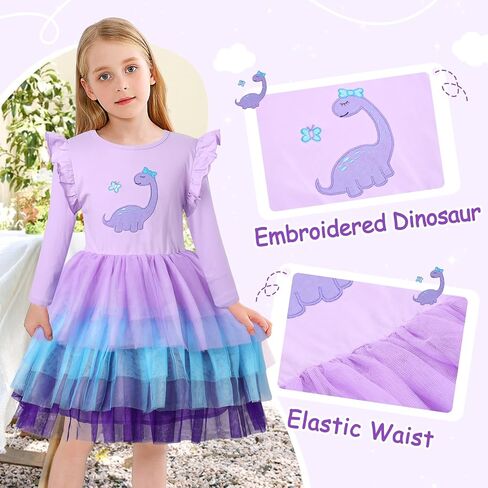 VASCHY Dress for Girls, Cute Tulle Dress Ruffle Sleeve Birthday Party Outfit Clothes for 3-9Years Toddler/Little/Big Kid in Saudi Arabia