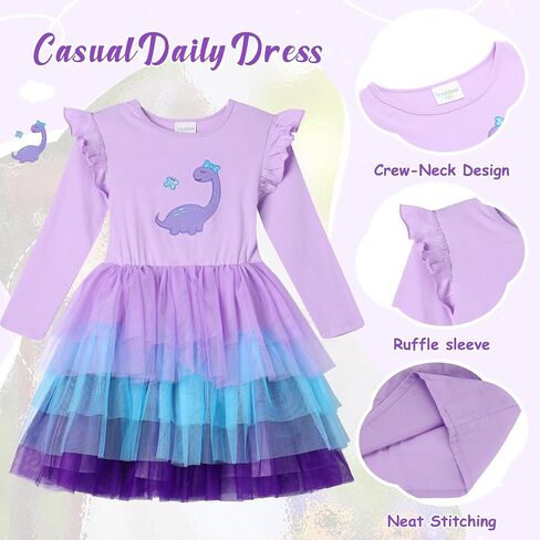 VASCHY Dress for Girls, Cute Tulle Dress Ruffle Sleeve Birthday Party Outfit Clothes for 3-9Years Toddler/Little/Big Kid in Saudi Arabia