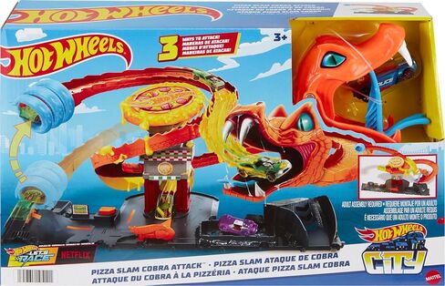 Hot Wheels City Toy Car Track Set, Pizza Slam Cobra Attack, Snake Tail Spiral Track with Randomizer, 1 Vehicle in 1:64 Scale in Saudi Arabia