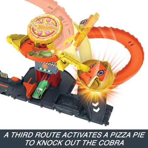 Hot Wheels City Toy Car Track Set, Pizza Slam Cobra Attack, Snake Tail Spiral Track with Randomizer, 1 Vehicle in 1:64 Scale in Saudi Arabia