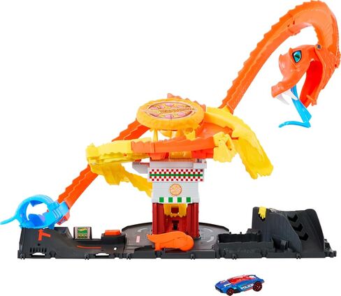 Hot Wheels City Toy Car Track Set, Pizza Slam Cobra Attack, Snake Tail Spiral Track with Randomizer, 1 Vehicle in 1:64 Scale in Saudi Arabia