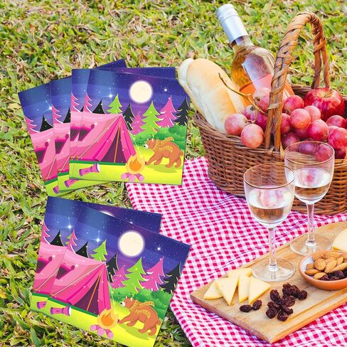 40 Pcs Pink Camping Party Napkins Pink Camping Party Supplies Girl Camping Disposable Paper Napkins Pink Camping Guest Paper Napkins for Girl Camping Birthday Decorations Camping Adventure Party Decor in Saudi Arabia