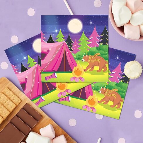 40 Pcs Pink Camping Party Napkins Pink Camping Party Supplies Girl Camping Disposable Paper Napkins Pink Camping Guest Paper Napkins for Girl Camping Birthday Decorations Camping Adventure Party Decor in Saudi Arabia