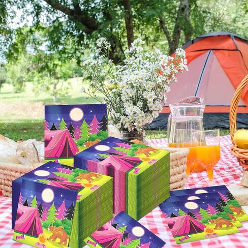 40 Pcs Pink Camping Party Napkins Pink Camping Party Supplies Girl Camping Disposable Paper Napkins Pink Camping Guest Paper Napkins for Girl Camping Birthday Decorations Camping Adventure Party Decor in Saudi Arabia