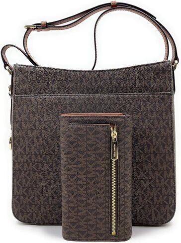 Michael Kors Jet Set Travel Large Messenger Bag Bundled With Trifold Wallet (Brown) in Saudi Arabia