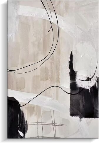 Creoate Framed Wall Art, Abstract Hand Painted Textured Canvas Wall Art Modern Large Size Black and White Home Decor for Living Room Wall Decor, Ready to Hang in Kuwait