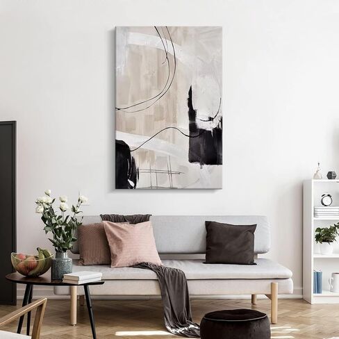 Creoate Framed Wall Art, Abstract Hand Painted Textured Canvas Wall Art Modern Large Size Black and White Home Decor for Living Room Wall Decor, Ready to Hang in Kuwait